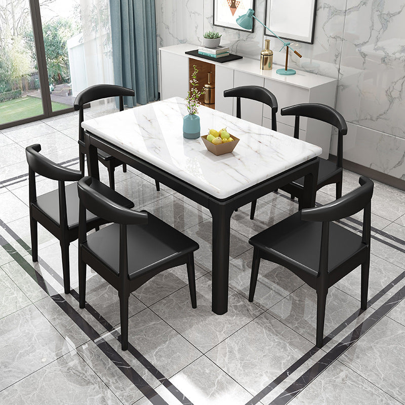 Traditional Style Marble Dining Table with White Rectangle Shape Table for Home Use Clearhalo 'Dining Room Sets' 'Dining Tables & Seating' 'dining_room_set' 'Furniture' 'furniture_dining_room_set' 'Kitchen & Dining Furniture' 'kitchen&dining_furn' 'kitchen' 3347459