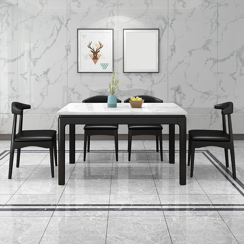Traditional Style Marble Dining Table with White Rectangle Shape Table for Home Use Black Clearhalo 'Dining Room Sets' 'Dining Tables & Seating' 'dining_room_set' 'Furniture' 'furniture_dining_room_set' 'Kitchen & Dining Furniture' 'kitchen&dining_furn' 'kitchen' 3347460
