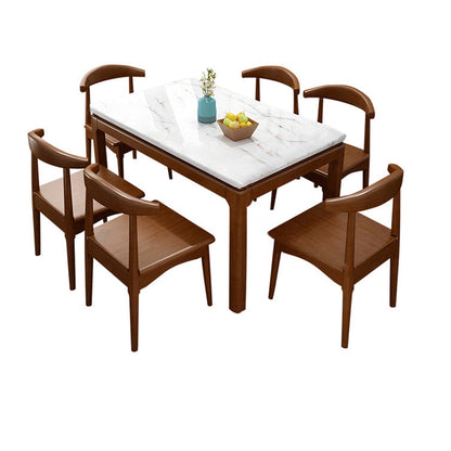 Traditional Style Marble Dining Table with White Rectangle Shape Table for Home Use Brown Clearhalo 'Dining Room Sets' 'Dining Tables & Seating' 'dining_room_set' 'Furniture' 'furniture_dining_room_set' 'Kitchen & Dining Furniture' 'kitchen&dining_furn' 'kitchen' 3347463
