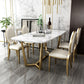 Modern Style Marble Dining Room Set with White Table and Gold Trestle Base for Home Use Clearhalo 'Dining Room Sets' 'Dining Tables & Seating' 'dining_room_set' 'Furniture' 'furniture_dining_room_set' 'Kitchen & Dining Furniture' 'kitchen&dining_furn' 'kitchen' 3347498