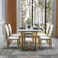 Modern Style Marble Dining Room Set with White Table and Gold Trestle Base for Home Use Clearhalo 'Dining Room Sets' 'Dining Tables & Seating' 'dining_room_set' 'Furniture' 'furniture_dining_room_set' 'Kitchen & Dining Furniture' 'kitchen&dining_furn' 'kitchen' 3347500