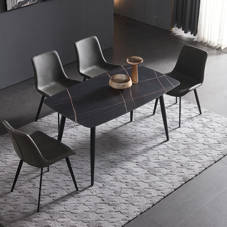 Glam Style Sintered Stone Dining Table with Rectangle Shape Standard Height Table for Home Use Black with 4 Chairs Clearhalo 'Dining Room Sets' 'Dining Tables & Seating' 'dining_room_set' 'Furniture' 'furniture_dining_room_set' 'Kitchen & Dining Furniture' 'kitchen&dining_furn' 'kitchen' 3347509