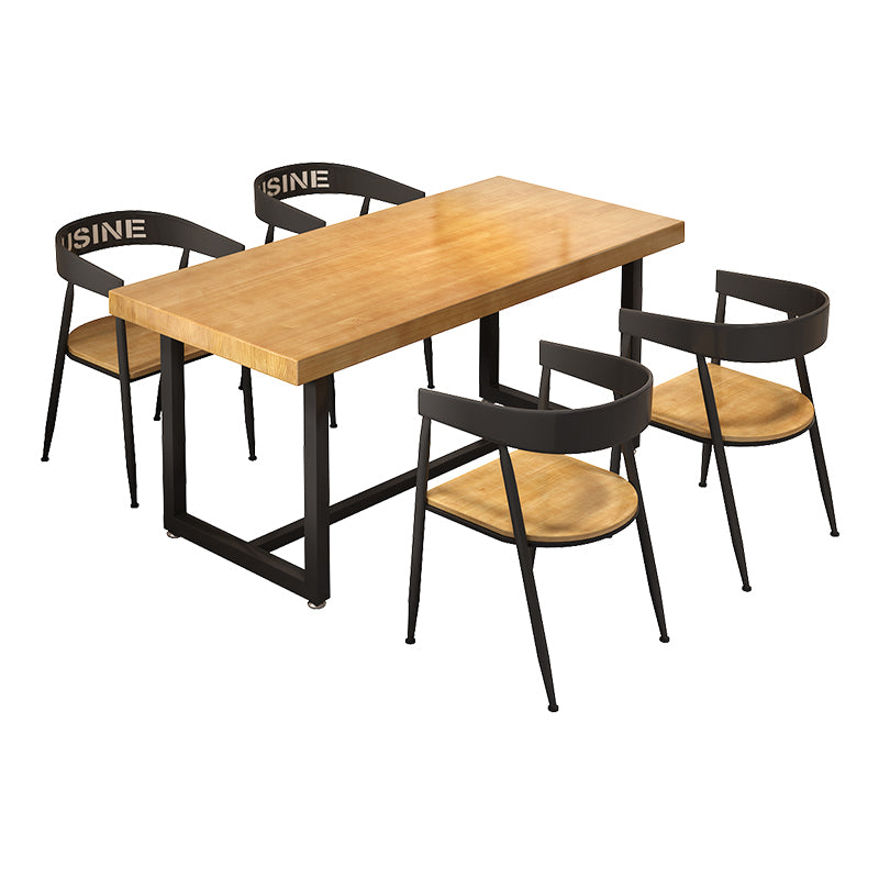 Industrial Style Solid Wood Dining Set with Rectangle Shape Table and Trestle Base for Home Use with 4 Chairs Clearhalo 'Dining Room Sets' 'Dining Tables & Seating' 'dining_room_set' 'Furniture' 'furniture_dining_room_set' 'Kitchen & Dining Furniture' 'kitchen&dining_furn' 'kitchen' 3347546