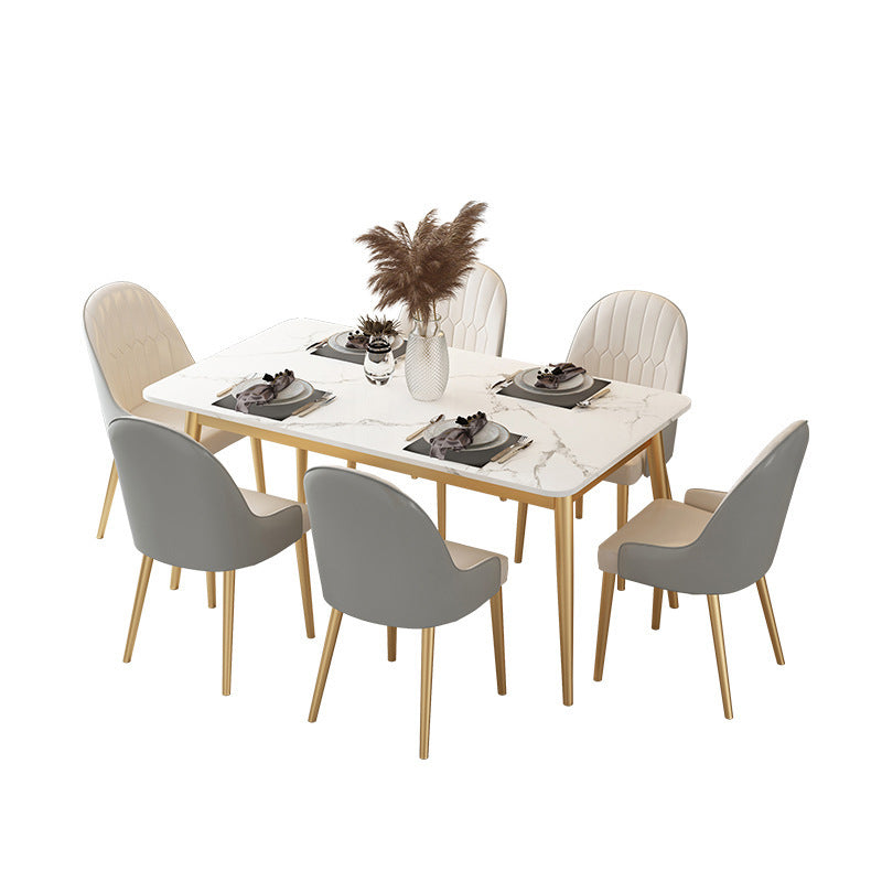 Modern Style Sintered Stone Dining Table with 4 Gold Legs Base for Home Use Clearhalo 'Dining Room Sets' 'Dining Tables & Seating' 'dining_room_set' 'Furniture' 'furniture_dining_room_set' 'Kitchen & Dining Furniture' 'kitchen&dining_furn' 'kitchen' 3347681