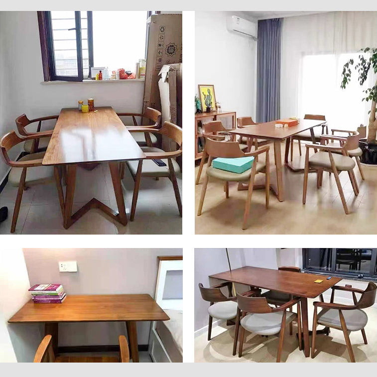 Fixed Minimalist Solid Wood Top Kitchen Table Set of Brown for Dining Room Clearhalo 'Dining Room Sets' 'Dining Tables & Seating' 'dining_room_set' 'Furniture' 'furniture_dining_room_set' 'Kitchen & Dining Furniture' 'kitchen&dining_furn' 'kitchen' 3347715