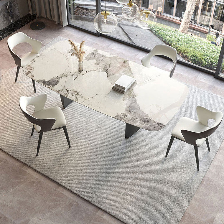 Minimalist Traditional Height Faux Marble Top Dining Table Rectangle Dining Room Set For Home with 4 Chairs Clearhalo 'Dining Room Sets' 'Dining Tables & Seating' 'dining_room_set' 'Furniture' 'furniture_dining_room_set' 'Kitchen & Dining Furniture' 'kitchen&dining_furn' 'kitchen' 3347753