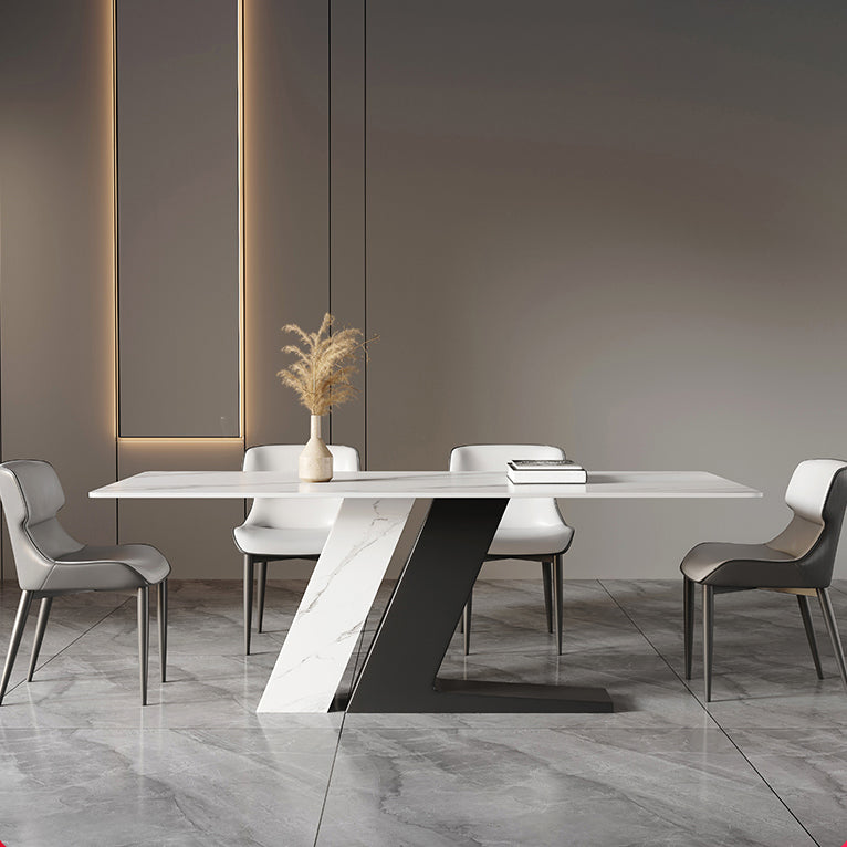 Minimalist Sintered Stone Dining Sets with Rectangle Table and Metal 4 Legs Base Dining Furniture Clearhalo 'Dining Room Sets' 'Dining Tables & Seating' 'dining_room_set' 'Furniture' 'furniture_dining_room_set' 'Kitchen & Dining Furniture' 'kitchen&dining_furn' 'kitchen' 3347851