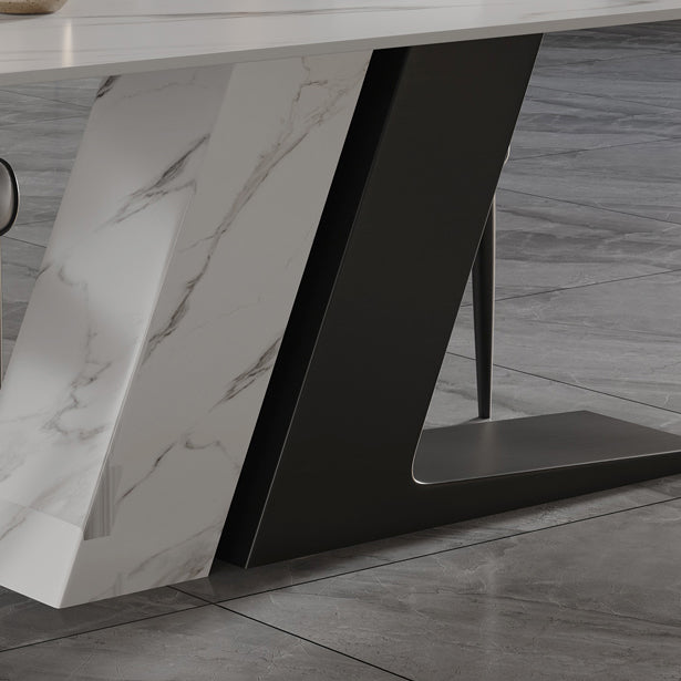 Minimalist Sintered Stone Dining Sets with Rectangle Table and Metal 4 Legs Base Dining Furniture Clearhalo 'Dining Room Sets' 'Dining Tables & Seating' 'dining_room_set' 'Furniture' 'furniture_dining_room_set' 'Kitchen & Dining Furniture' 'kitchen&dining_furn' 'kitchen' 3347858