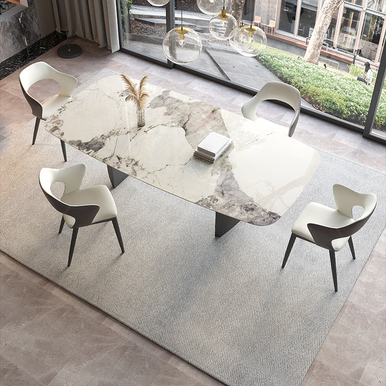 Minimalist Sintered Stone Dining Room Set with Rectangle Top and Black Base Kitchen Furniture Clearhalo 'Dining Room Sets' 'Dining Tables & Seating' 'dining_room_set' 'Furniture' 'furniture_dining_room_set' 'Kitchen & Dining Furniture' 'kitchen&dining_furn' 'kitchen' 3347868