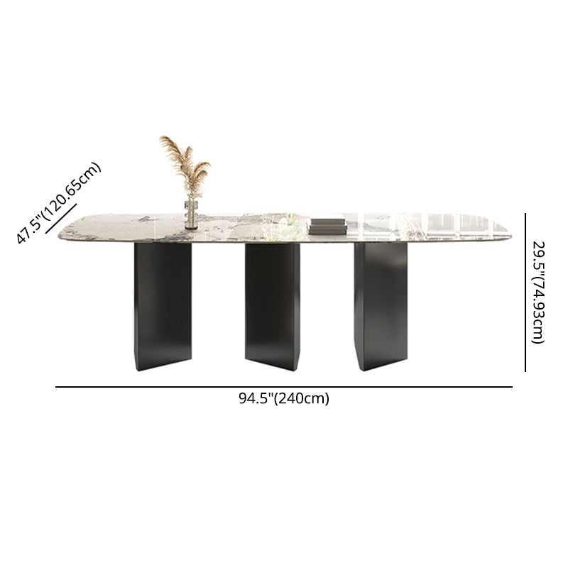 Minimalist Sintered Stone Dining Room Set with Rectangle Top and Black Base Kitchen Furniture Clearhalo 'Dining Room Sets' 'Dining Tables & Seating' 'dining_room_set' 'Furniture' 'furniture_dining_room_set' 'Kitchen & Dining Furniture' 'kitchen&dining_furn' 'kitchen' 3347880