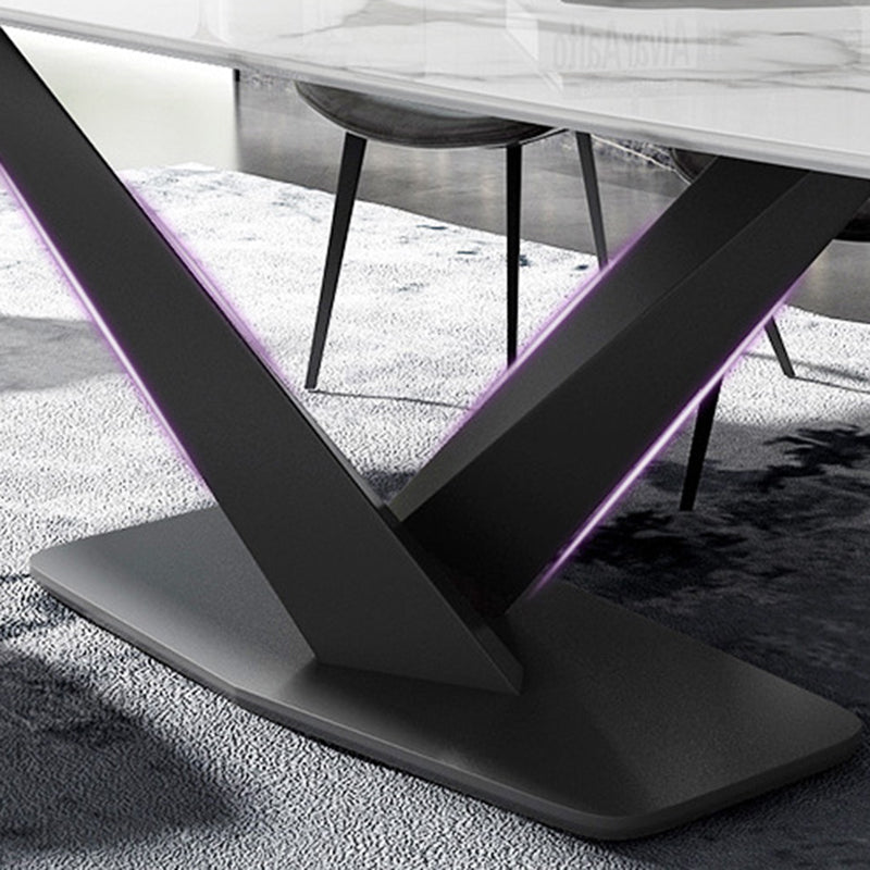 Modern Sintered Stone Dining Table Set with Rectangle Table and Pedestal Base Formal Dining Set Clearhalo 'Dining Room Sets' 'Dining Tables & Seating' 'dining_room_set' 'Furniture' 'furniture_dining_room_set' 'Kitchen & Dining Furniture' 'kitchen&dining_furn' 'kitchen' 3347921