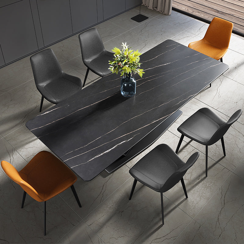 Modern Sintered Stone Rectangular DiningTable with Metal Base Black TableSet for Home Clearhalo 'Dining Room Sets' 'Dining Tables & Seating' 'dining_room_set' 'Furniture' 'furniture_dining_room_set' 'Kitchen & Dining Furniture' 'kitchen&dining_furn' 'kitchen' 3347973
