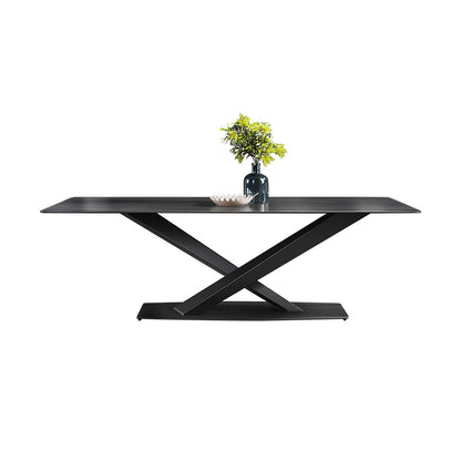 Modern Sintered Stone Rectangular DiningTable with Metal Base Black TableSet for Home Table Only Clearhalo 'Dining Room Sets' 'Dining Tables & Seating' 'dining_room_set' 'Furniture' 'furniture_dining_room_set' 'Kitchen & Dining Furniture' 'kitchen&dining_furn' 'kitchen' 3347975