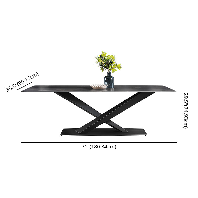Modern Sintered Stone Rectangular DiningTable with Metal Base Black TableSet for Home Clearhalo 'Dining Room Sets' 'Dining Tables & Seating' 'dining_room_set' 'Furniture' 'furniture_dining_room_set' 'Kitchen & Dining Furniture' 'kitchen&dining_furn' 'kitchen' 3347980