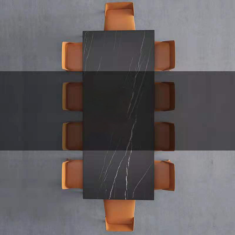 Modern Sintered Stone Black Dining Table Set with Rectangle Table and Metal Base Formal Dining Set Clearhalo 'Dining Room Sets' 'Dining Tables & Seating' 'dining_room_set' 'Furniture' 'furniture_dining_room_set' 'Kitchen & Dining Furniture' 'kitchen&dining_furn' 'kitchen' 3347986