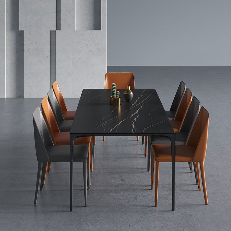 Modern Sintered Stone Black Dining Table Set with Rectangle Table and Metal Base Formal Dining Set Clearhalo 'Dining Room Sets' 'Dining Tables & Seating' 'dining_room_set' 'Furniture' 'furniture_dining_room_set' 'Kitchen & Dining Furniture' 'kitchen&dining_furn' 'kitchen' 3347996
