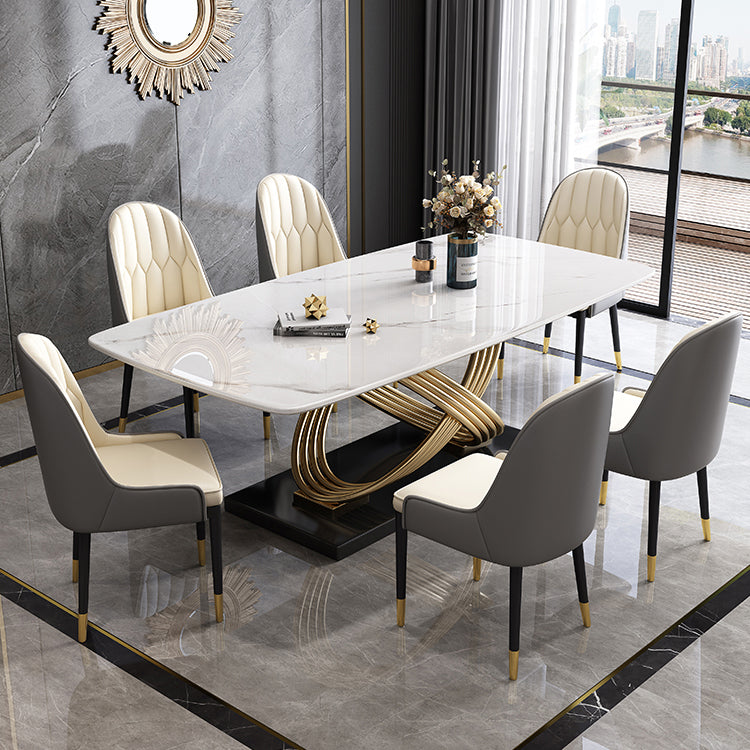 Fixed Contemporary Sintered Stone Kitchen Table Set with Pedestal Base Furniture for Home Clearhalo 'Dining Room Sets' 'Dining Tables & Seating' 'dining_room_set' 'furn' 'furn_dining_room_set' 'Furniture' 'furniture_dining_room_set' 'Kitchen & Dining Furniture' 'kitchen&dining_furn' 'kitchen' 3347999