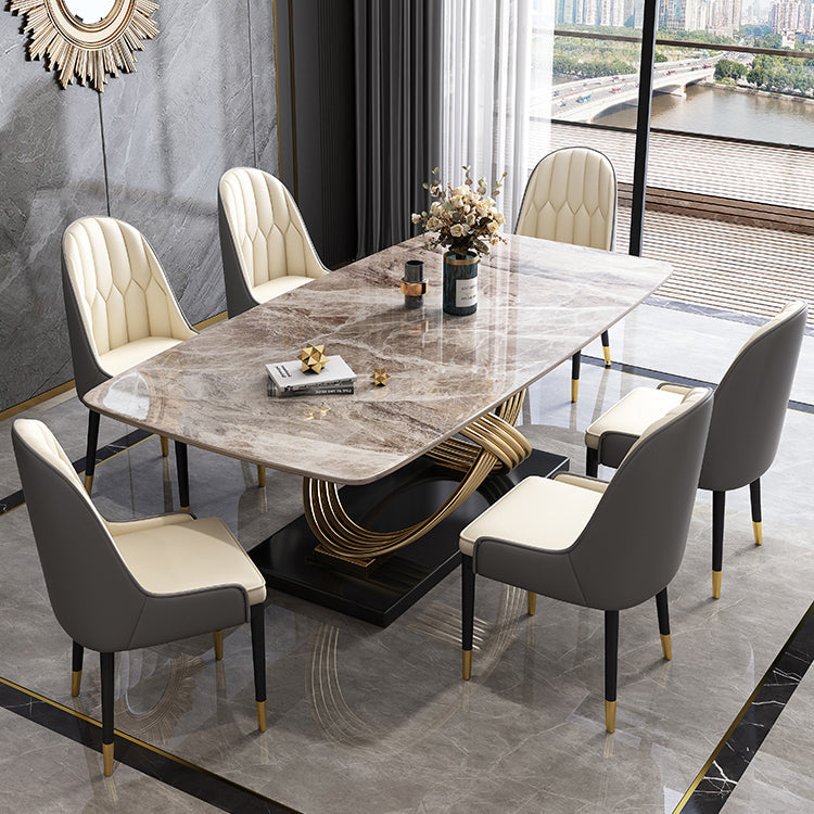 Fixed Contemporary Sintered Stone Kitchen Table Set with Pedestal Base Furniture for Home Clearhalo 'Dining Room Sets' 'Dining Tables & Seating' 'dining_room_set' 'furn' 'furn_dining_room_set' 'Furniture' 'furniture_dining_room_set' 'Kitchen & Dining Furniture' 'kitchen&dining_furn' 'kitchen' 3348000