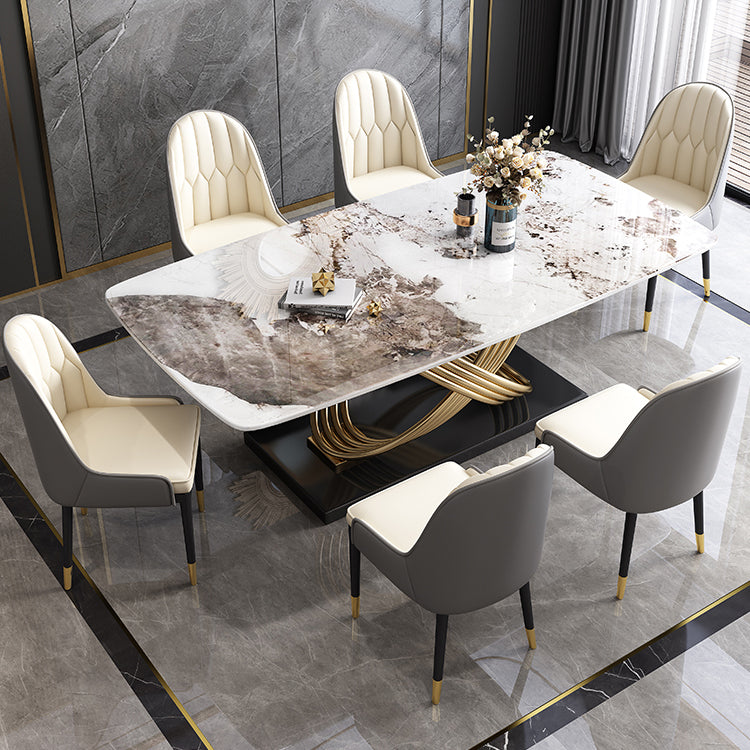 Fixed Contemporary Sintered Stone Kitchen Table Set with Pedestal Base Furniture for Home Clearhalo 'Dining Room Sets' 'Dining Tables & Seating' 'dining_room_set' 'furn' 'furn_dining_room_set' 'Furniture' 'furniture_dining_room_set' 'Kitchen & Dining Furniture' 'kitchen&dining_furn' 'kitchen' 3348001