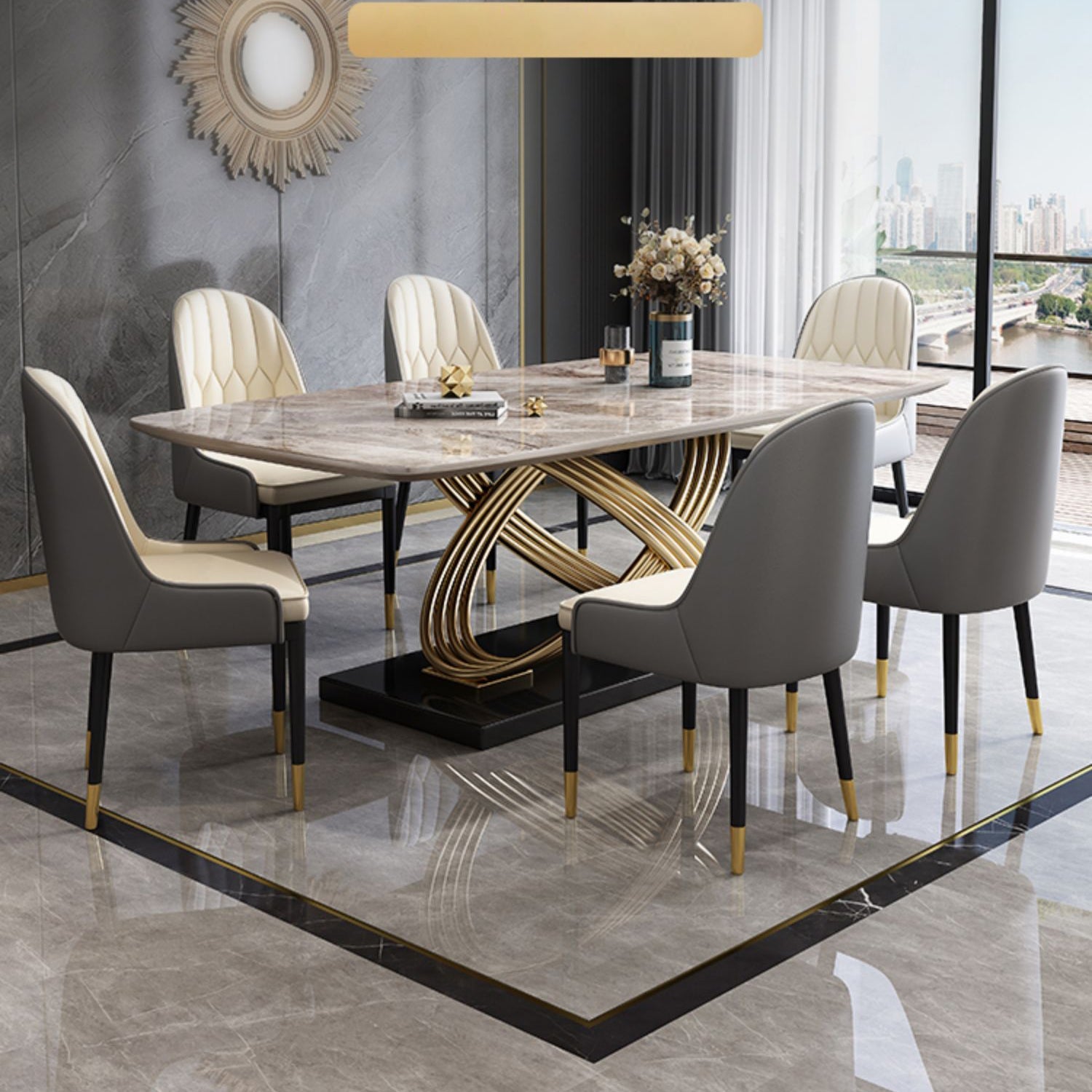 Fixed Contemporary Sintered Stone Kitchen Table Set with Pedestal Base Furniture for Home Clearhalo 'Dining Room Sets' 'Dining Tables & Seating' 'dining_room_set' 'furn' 'furn_dining_room_set' 'Furniture' 'furniture_dining_room_set' 'Kitchen & Dining Furniture' 'kitchen&dining_furn' 'kitchen' 3348012