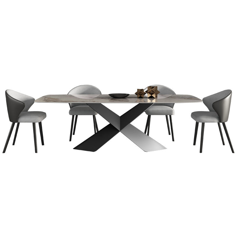 Modern Sintered Stone Dining Room Set with Rectangle Top and Black Base Furniture Clearhalo 'Dining Room Sets' 'Dining Tables & Seating' 'dining_room_set' 'furn' 'furn_dining_room_set' 'Furniture' 'furniture_dining_room_set' 'Kitchen & Dining Furniture' 'kitchen&dining_furn' 'kitchen' 3348014