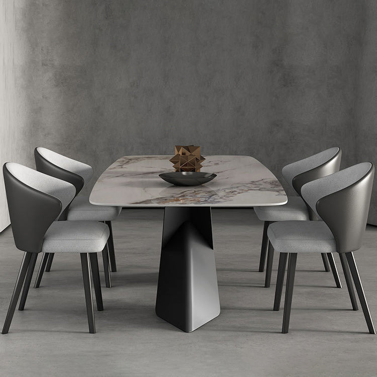 Modern Sintered Stone Dining Room Set with Rectangle Top and Black Base Furniture Clearhalo 'Dining Room Sets' 'Dining Tables & Seating' 'dining_room_set' 'furn' 'furn_dining_room_set' 'Furniture' 'furniture_dining_room_set' 'Kitchen & Dining Furniture' 'kitchen&dining_furn' 'kitchen' 3348015