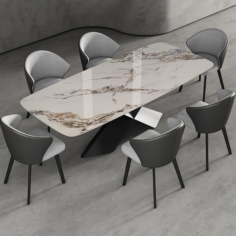 Modern Sintered Stone Dining Room Set with Rectangle Top and Black Base Furniture Clearhalo 'Dining Room Sets' 'Dining Tables & Seating' 'dining_room_set' 'furn' 'furn_dining_room_set' 'Furniture' 'furniture_dining_room_set' 'Kitchen & Dining Furniture' 'kitchen&dining_furn' 'kitchen' 3348017