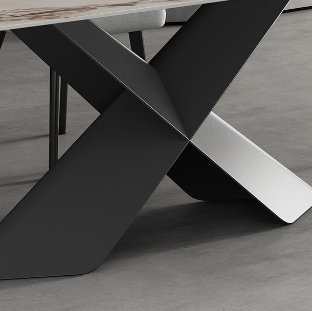 Modern Sintered Stone Dining Room Set with Rectangle Top and Black Base Furniture Clearhalo 'Dining Room Sets' 'Dining Tables & Seating' 'dining_room_set' 'furn' 'furn_dining_room_set' 'Furniture' 'furniture_dining_room_set' 'Kitchen & Dining Furniture' 'kitchen&dining_furn' 'kitchen' 3348020