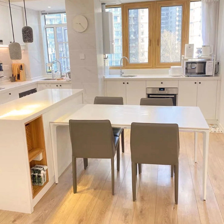 Modern Sintered Stone Top Standard Dining Set White Rectangle Shape Dining Set for Kitchen Clearhalo 'Dining Room Sets' 'Dining Tables & Seating' 'dining_room_set' 'Furniture' 'furniture_dining_room_set' 'Kitchen & Dining Furniture' 'kitchen&dining_furn' 'kitchen' 3348043