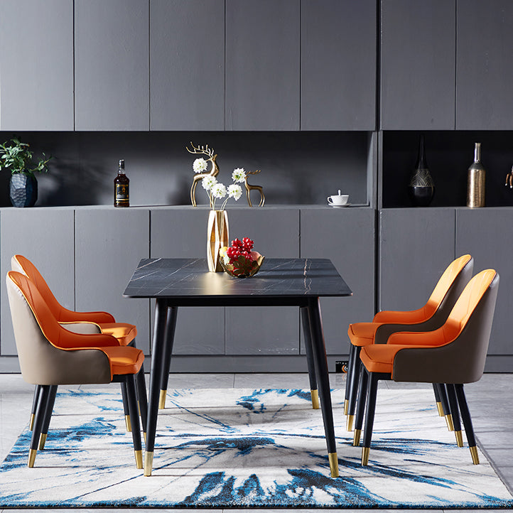 Modern Sintered Stone Dining Room Set Standard Height with Rectangle Top and Gold Legs Dining Set Clearhalo 'Dining Room Sets' 'Dining Tables & Seating' 'dining_room_set' 'Furniture' 'furniture_dining_room_set' 'Kitchen & Dining Furniture' 'kitchen&dining_furn' 'kitchen' 3348046