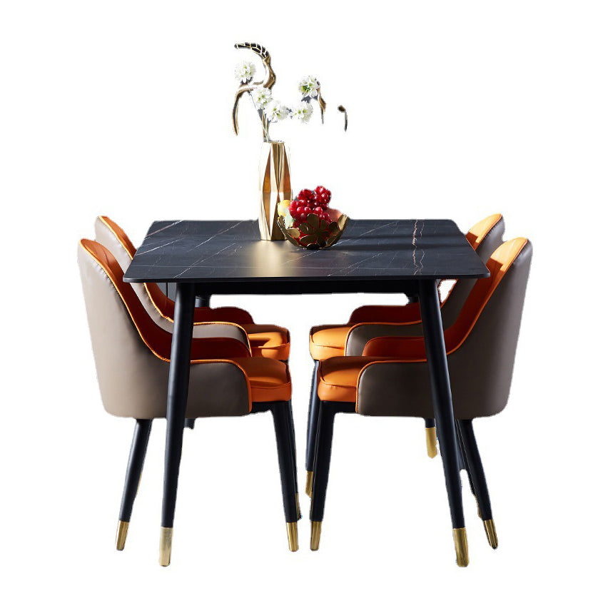 Modern Sintered Stone Dining Room Set Standard Height with Rectangle Top and Gold Legs Dining Set with 4 Chairs Clearhalo 'Dining Room Sets' 'Dining Tables & Seating' 'dining_room_set' 'Furniture' 'furniture_dining_room_set' 'Kitchen & Dining Furniture' 'kitchen&dining_furn' 'kitchen' 3348049