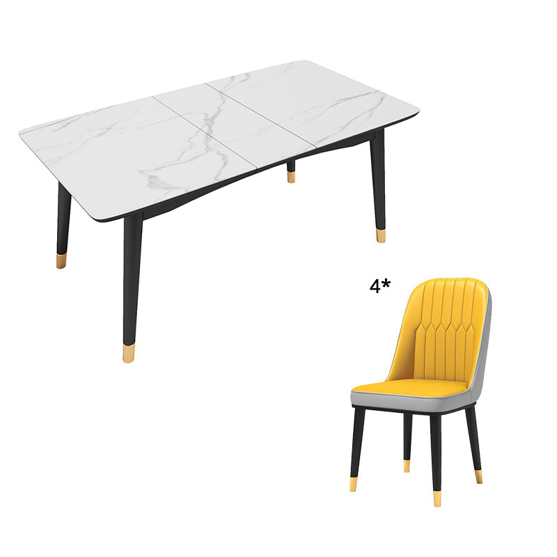 Modern Dining Table Set White Scalable Sintered Stone Dining Table with 4 Legs Base with 4 Chairs Clearhalo 'Dining Room Sets' 'Dining Tables & Seating' 'dining_room_set' 'Furniture' 'furniture_dining_room_set' 'Kitchen & Dining Furniture' 'kitchen&dining_furn' 'kitchen' 3348073