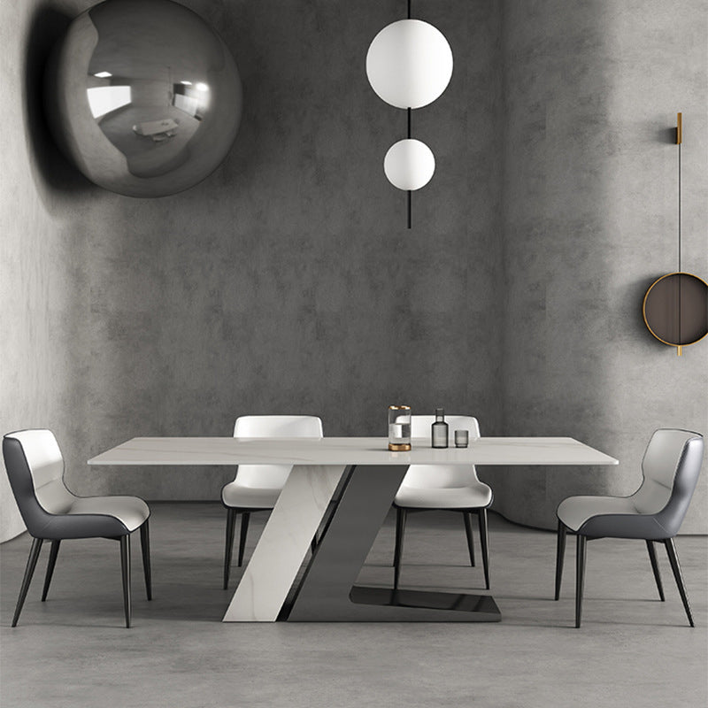 Modern Sintered Stone Dining Table Set with Rectangle Table and Metal Base Formal Dining Set Clearhalo 'Dining Room Sets' 'Dining Tables & Seating' 'dining_room_set' 'Furniture' 'furniture_dining_room_set' 'Kitchen & Dining Furniture' 'kitchen&dining_furn' 'kitchen' 3348100