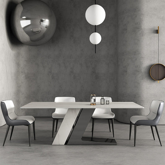 Modern Sintered Stone Dining Table Set with Rectangle Table and Metal Base Formal Dining Set Clearhalo 'Dining Room Sets' 'Dining Tables & Seating' 'dining_room_set' 'Furniture' 'furniture_dining_room_set' 'Kitchen & Dining Furniture' 'kitchen&dining_furn' 'kitchen' 3348100