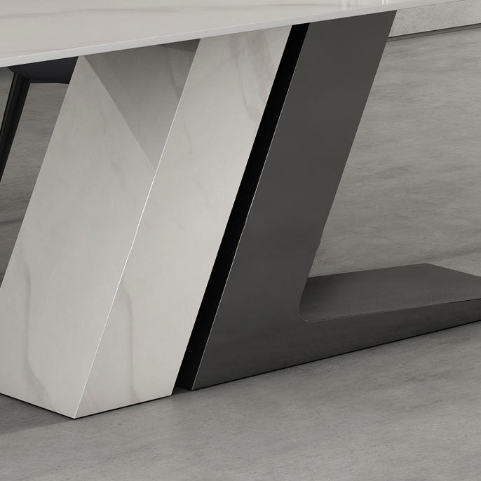 Modern Sintered Stone Dining Table Set with Rectangle Table and Metal Base Formal Dining Set Clearhalo 'Dining Room Sets' 'Dining Tables & Seating' 'dining_room_set' 'Furniture' 'furniture_dining_room_set' 'Kitchen & Dining Furniture' 'kitchen&dining_furn' 'kitchen' 3348106