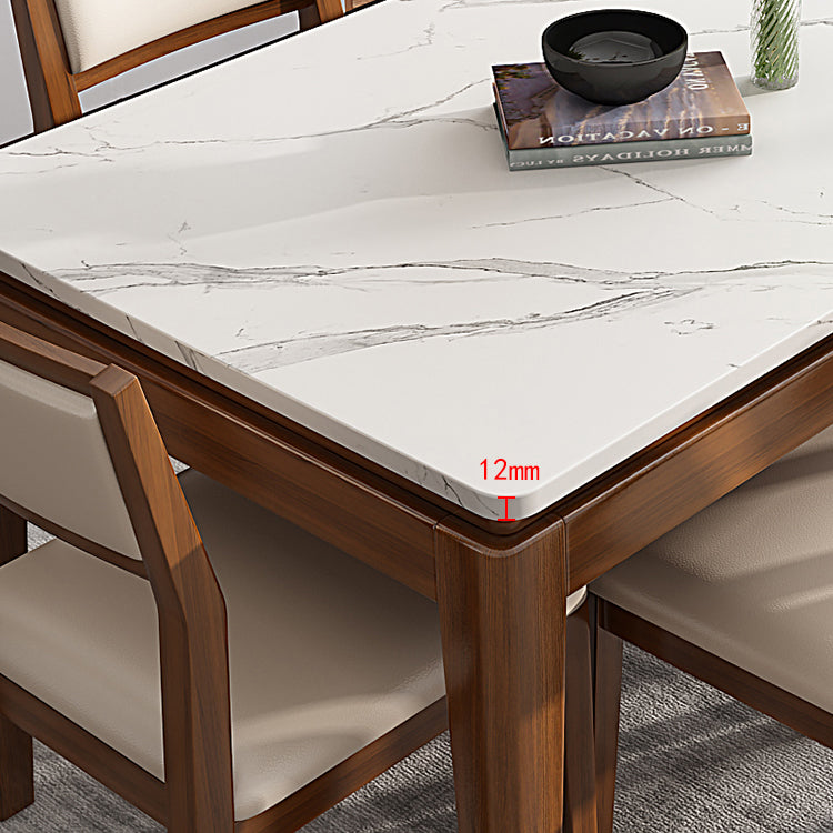 Modern Style Dining Table Set White Sintered Stone Dining Table with Solid Wood Base Clearhalo 'Dining Room Sets' 'Dining Tables & Seating' 'dining_room_set' 'Furniture' 'furniture_dining_room_set' 'Kitchen & Dining Furniture' 'kitchen&dining_furn' 'kitchen' 3348175