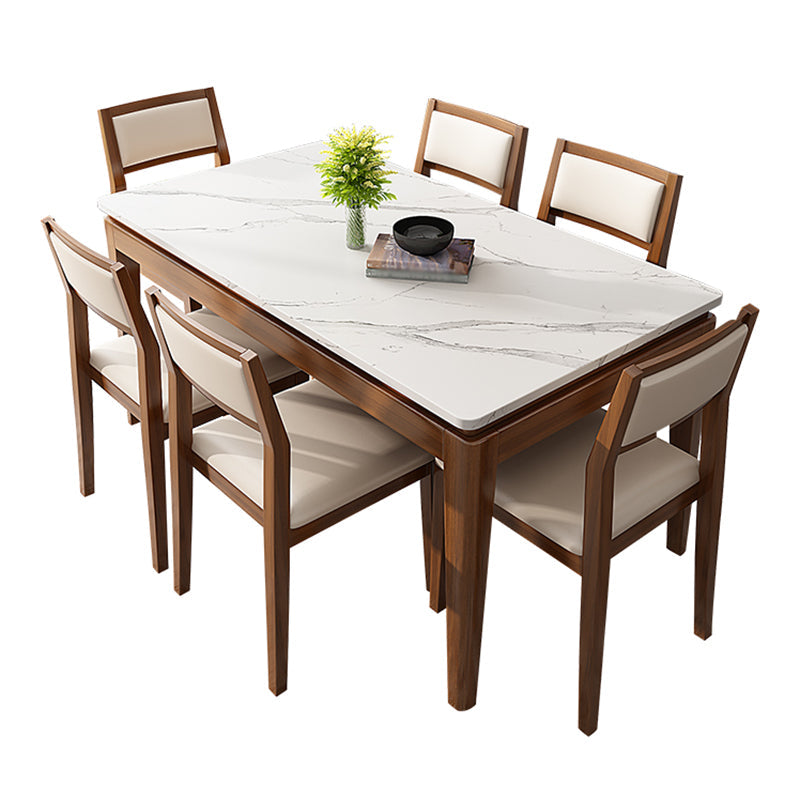 Modern Style Dining Table Set White Sintered Stone Dining Table with Solid Wood Base Clearhalo 'Dining Room Sets' 'Dining Tables & Seating' 'dining_room_set' 'Furniture' 'furniture_dining_room_set' 'Kitchen & Dining Furniture' 'kitchen&dining_furn' 'kitchen' 3348177