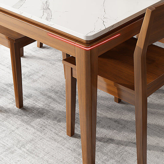 Modern Style Dining Table Set White Sintered Stone Dining Table with Solid Wood Base Clearhalo 'Dining Room Sets' 'Dining Tables & Seating' 'dining_room_set' 'Furniture' 'furniture_dining_room_set' 'Kitchen & Dining Furniture' 'kitchen&dining_furn' 'kitchen' 3348179