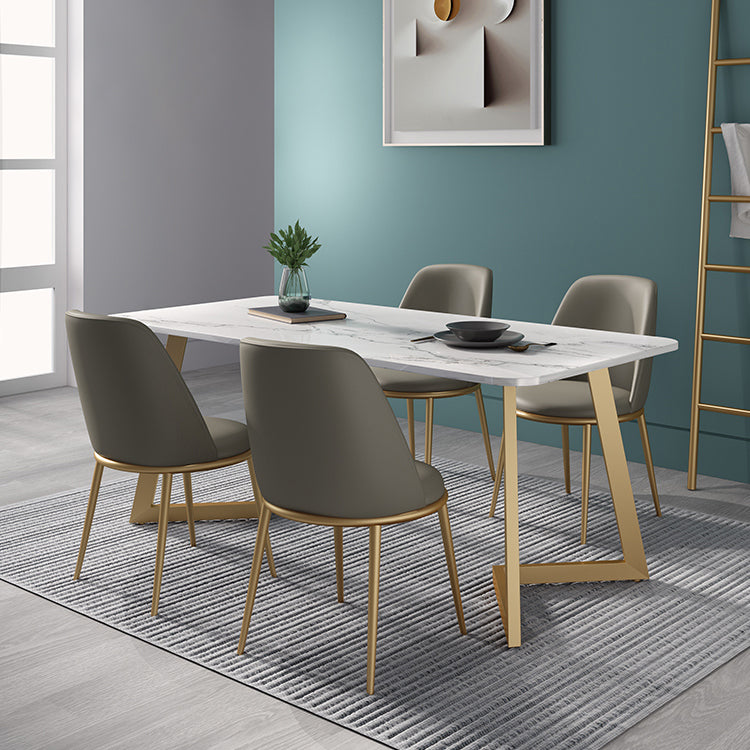 Fixed Sintered Stone Dining Room Set with Metallic 4 Legs Table Dining Room Furniture for Home Clearhalo 'Dining Room Sets' 'Dining Tables & Seating' 'dining_room_set' 'Furniture' 'furniture_dining_room_set' 'Kitchen & Dining Furniture' 'kitchen&dining_furn' 'kitchen' 3348187