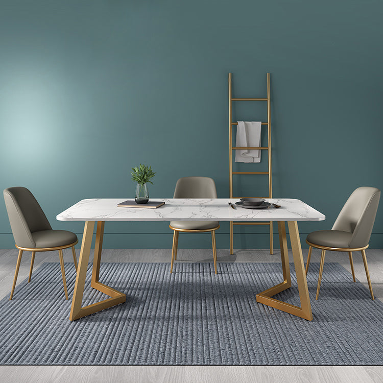 Fixed Sintered Stone Dining Room Set with Metallic 4 Legs Table Dining Room Furniture for Home Clearhalo 'Dining Room Sets' 'Dining Tables & Seating' 'dining_room_set' 'Furniture' 'furniture_dining_room_set' 'Kitchen & Dining Furniture' 'kitchen&dining_furn' 'kitchen' 3348188