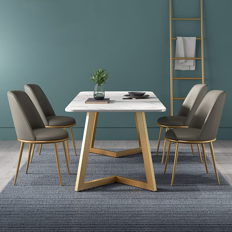 Fixed Sintered Stone Dining Room Set with Metallic 4 Legs Table Dining Room Furniture for Home Clearhalo 'Dining Room Sets' 'Dining Tables & Seating' 'dining_room_set' 'Furniture' 'furniture_dining_room_set' 'Kitchen & Dining Furniture' 'kitchen&dining_furn' 'kitchen' 3348189