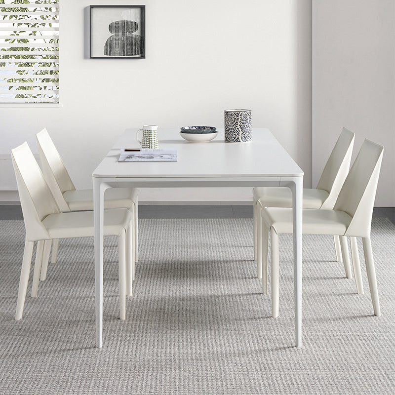 Modern White Sintered Stone Dining Set Standard Rectangle Dining Table Set with 4 Legs Base with 4 Chairs Clearhalo 'Dining Room Sets' 'Dining Tables & Seating' 'dining_room_set' 'Furniture' 'furniture_dining_room_set' 'Kitchen & Dining Furniture' 'kitchen&dining_furn' 'kitchen' 3348213