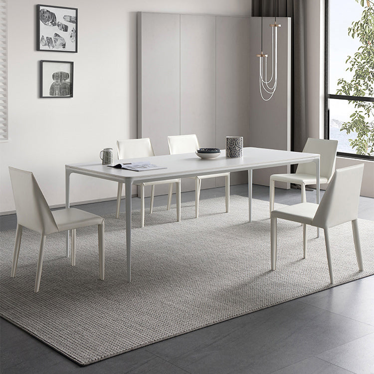 Modern White Sintered Stone Dining Set Standard Rectangle Dining Table Set with 4 Legs Base Clearhalo 'Dining Room Sets' 'Dining Tables & Seating' 'dining_room_set' 'Furniture' 'furniture_dining_room_set' 'Kitchen & Dining Furniture' 'kitchen&dining_furn' 'kitchen' 3348217