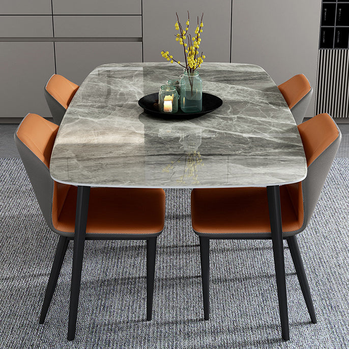 Contemporary Style Kitchen Sintered Stone Rectangle Table With 4 Legs Base with 4 Chairs Clearhalo 'Dining Room Sets' 'Dining Tables & Seating' 'dining_room_set' 'Furniture' 'furniture_dining_room_set' 'Kitchen & Dining Furniture' 'kitchen&dining_furn' 'kitchen' 3348233