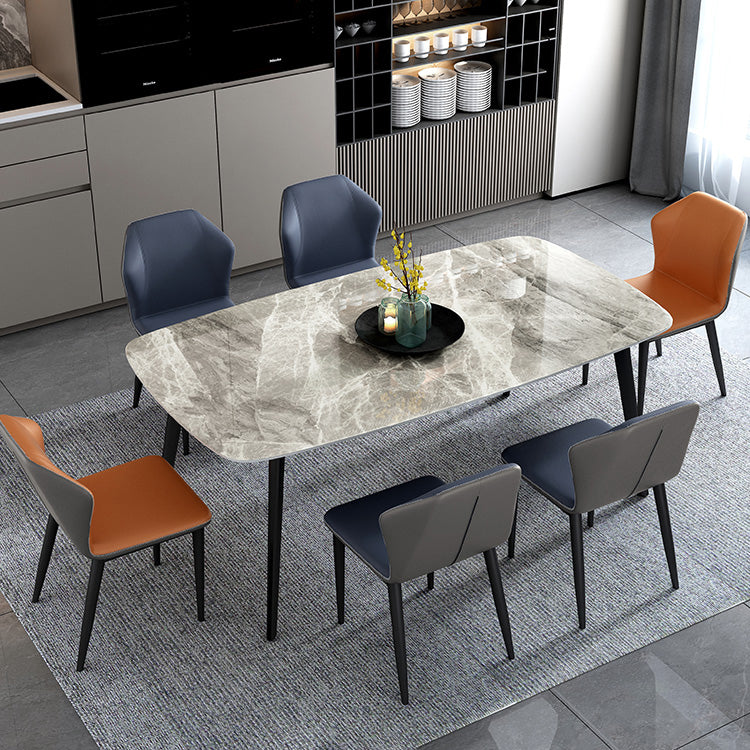 Contemporary Style Kitchen Sintered Stone Rectangle Table With 4 Legs Base with 6 Chairs Clearhalo 'Dining Room Sets' 'Dining Tables & Seating' 'dining_room_set' 'Furniture' 'furniture_dining_room_set' 'Kitchen & Dining Furniture' 'kitchen&dining_furn' 'kitchen' 3348234