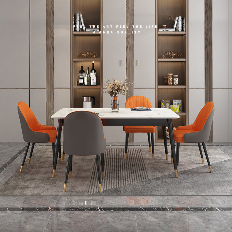Modern Sintered Stone White Dining Table Set Standard Height Black Legs Dining Set for Home Use Clearhalo 'Dining Room Sets' 'Dining Tables & Seating' 'dining_room_set' 'Furniture' 'furniture_dining_room_set' 'Kitchen & Dining Furniture' 'kitchen&dining_furn' 'kitchen' 3348262