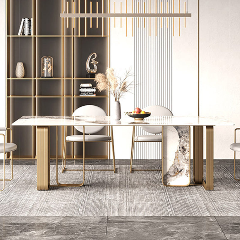 Modern Sintered Stone Dining Table Set Standard Height Gold Legs Dining Set for Home Use Clearhalo 'Dining Room Sets' 'Dining Tables & Seating' 'dining_room_set' 'Furniture' 'furniture_dining_room_set' 'Kitchen & Dining Furniture' 'kitchen&dining_furn' 'kitchen' 3348311
