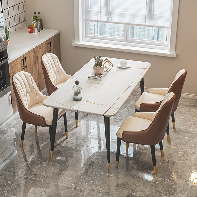 Modern Sintered Stone Rectangle Shape Dining Set White & Black Standard Dining Set for Kitchen White with 4 Chairs Clearhalo 'Dining Room Sets' 'Dining Tables & Seating' 'dining_room_set' 'Furniture' 'furniture_dining_room_set' 'Kitchen & Dining Furniture' 'kitchen&dining_furn' 'kitchen' 3348320