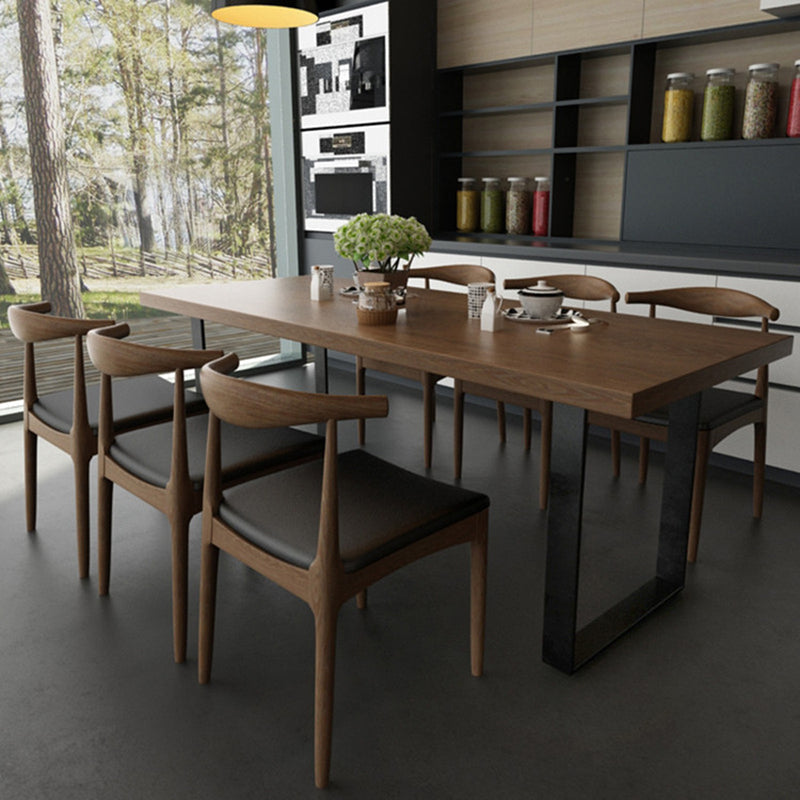 Modern Style Solid Wood Dining Set with Rectangle Shape Table and Double Pedestal Base for Home Use Clearhalo 'Dining Room Sets' 'Dining Tables & Seating' 'dining_room_set' 'furn' 'furn_dining_room_set' 'Furniture' 'furniture_dining_room_set' 'Kitchen & Dining Furniture' 'kitchen&dining_furn' 'kitchen' 3348339
