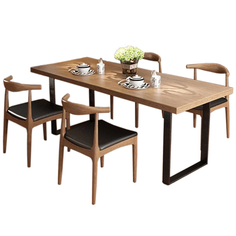 Modern Style Solid Wood Dining Set with Rectangle Shape Table and Double Pedestal Base for Home Use Clearhalo 'Dining Room Sets' 'Dining Tables & Seating' 'dining_room_set' 'furn' 'furn_dining_room_set' 'Furniture' 'furniture_dining_room_set' 'Kitchen & Dining Furniture' 'kitchen&dining_furn' 'kitchen' 3348342